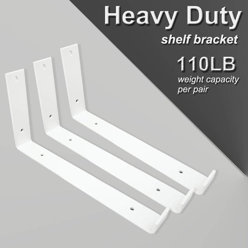WINKER Shelf Brackets 12 Inch 4PCS Heavy Duty White Wall Bracket with Lip for Floating Shelves Rustic Iron Metal Shelf Bracket for DIY Open Shelving Hardware Included - Image 3